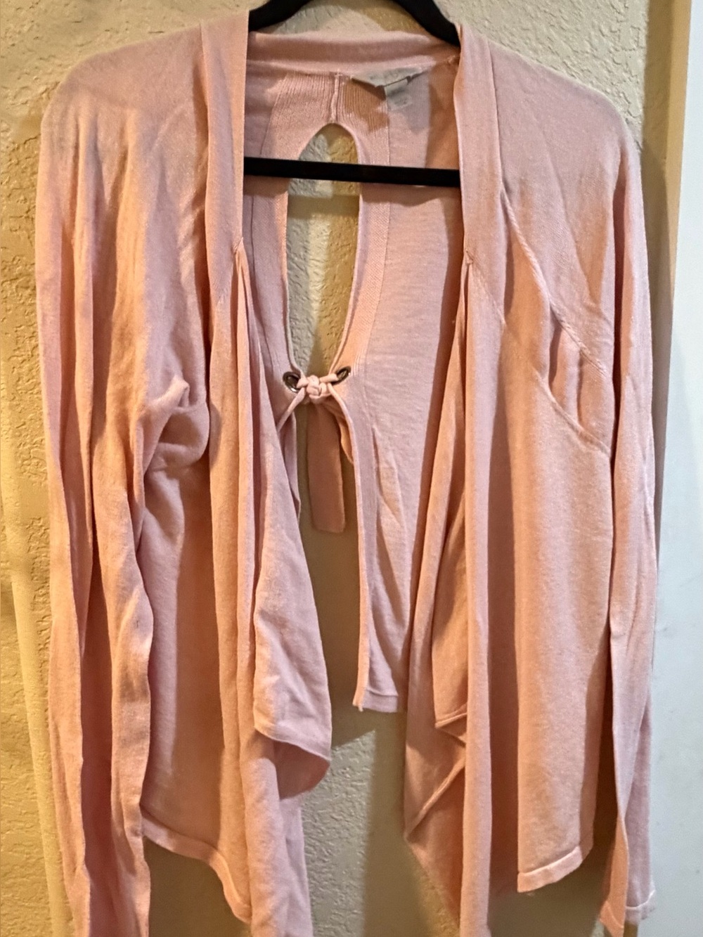 Light Blush Open-Front Tie-Back Cardigan